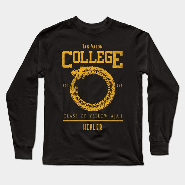 Tar Valon College Yellow Ajah Slogan and Symbol Dragon Long Sleeve T-Shirt by TSHIRT PLACE